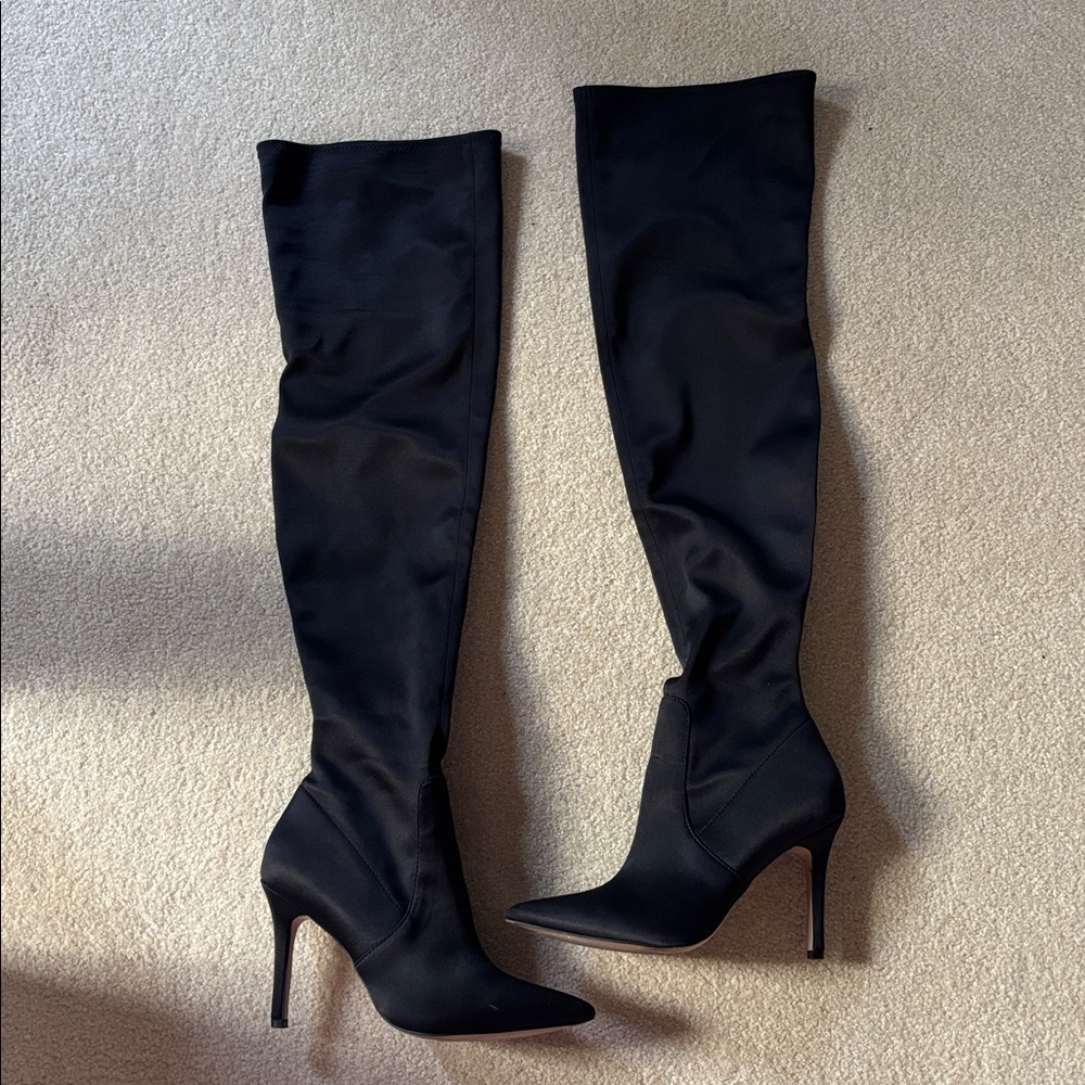 Aldo ‘Sailors’ black satin over the knee stiletto boots